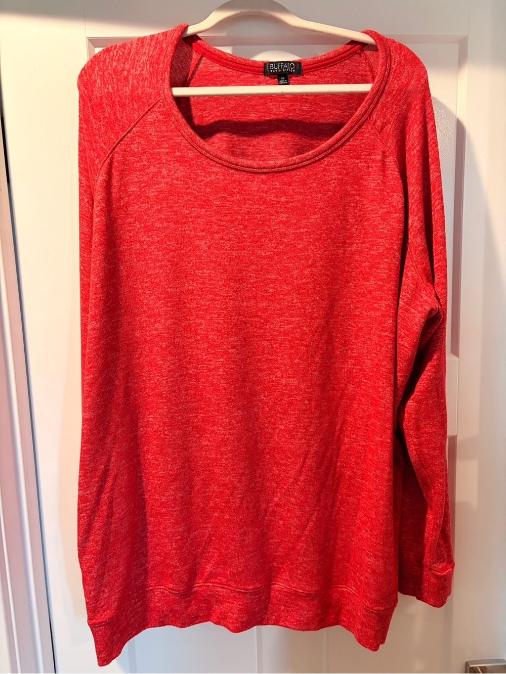 Buffalo David Bitton Womenโs Plus Size 3x Red Heather Scoop Neck Long Sleeve Top